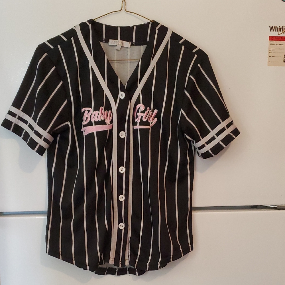 Stella Tweed Black and White  Striped  Button Down Shirt Size 14